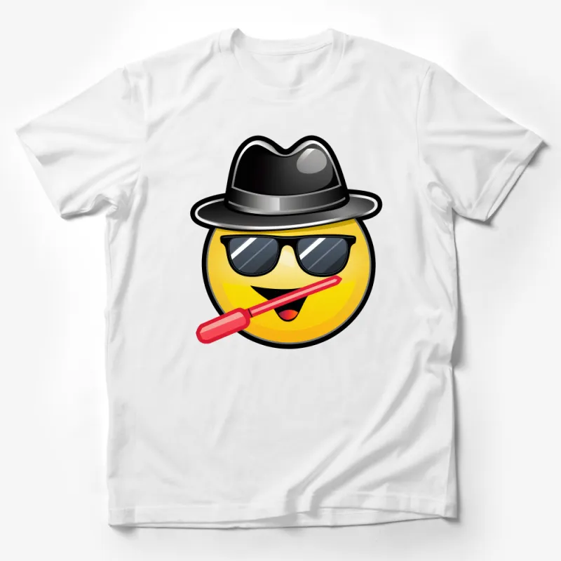 Cool Emoji T-Shirt with Hat and Sunglasses, Fun Yellow Graphic Tee, Unisex Emoji Shirt for Casual Wear Male T-Shirt