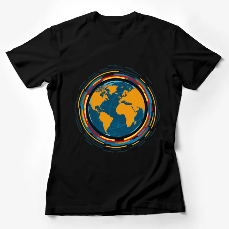 Abstract World Map T-Shirt, Geometric Globe Design Tee, Unisex Travel Shirt, Earth Day Top, Graphic Tee, Geography Gift Female T-Shirt