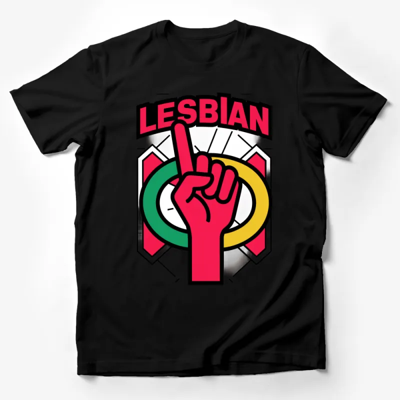 Lesbian Pride Finger Gesture T-Shirt, Bold Graphic Tee, Inclusive LGBTQIA Support Apparel, Colorful Pride Gift, Unisex Male T-Shirt