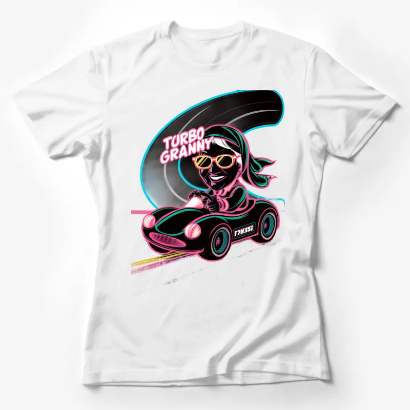 Funny Turbo Granny Racing T-Shirt, Cool Car Graphic Tee, Vibrant Retro Style Shirt, Unique Gift for Grandmothers Female T-Shirt