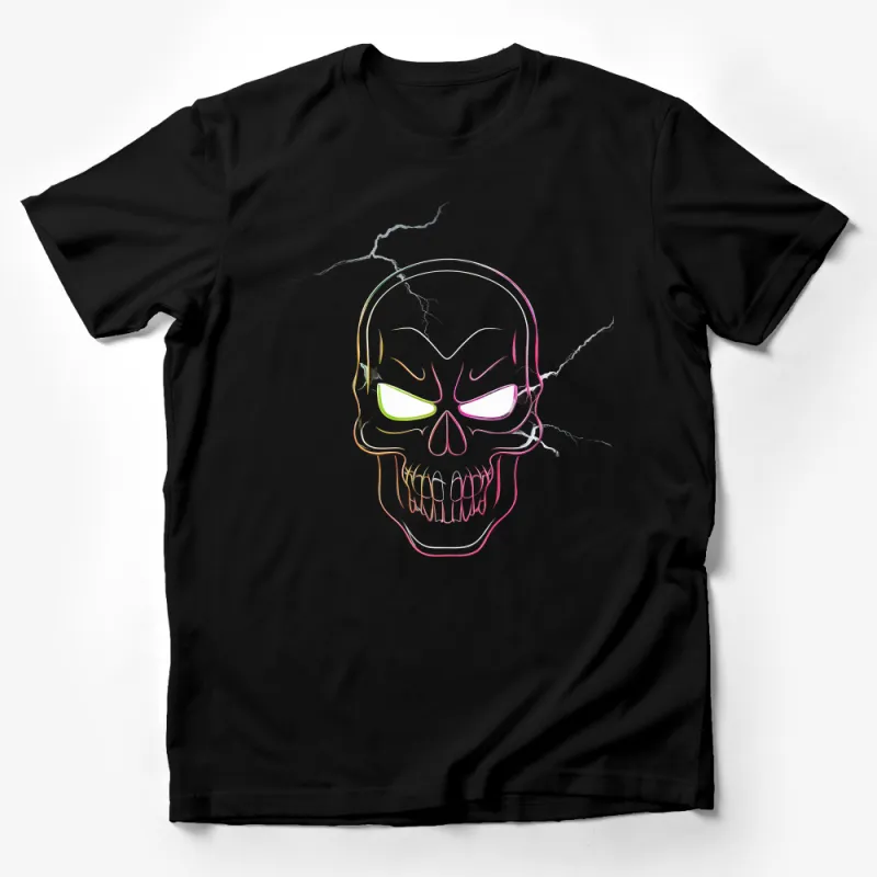 Neon Skull T-Shirt, Colorful Modern Aesthetic, Unisex Graphic Tee, Urban Streetwear, Cool Halloween Shirt, Edgy Casual Apparel Male T-Shirt