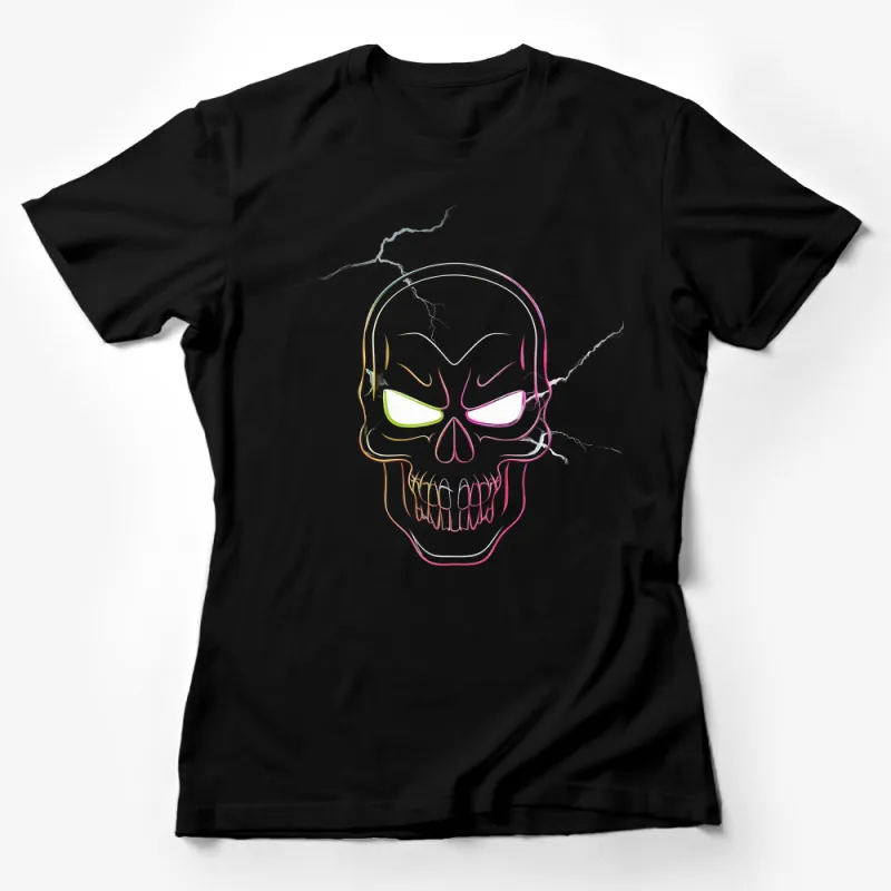 Neon Skull T-Shirt, Colorful Modern Aesthetic, Unisex Graphic Tee, Urban Streetwear, Cool Halloween Shirt, Edgy Casual Apparel Female T-Shirt