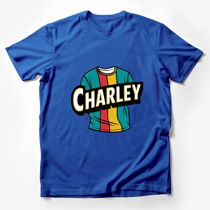 Vintage Style Charley Bold Text T-Shirt, Color Block Unisex Tee, Hipster Graphic Shirt, Retro Fashion Top for All Male T-Shirt