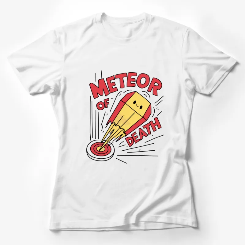 Meteor of Death Cartoon T-Shirt, Funny Retro Comic Style Tee, Unisex Graphic Casual Shirt, Vintage-Inspired Bold Design Top Female T-Shirt