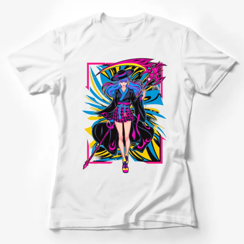 Vibrant Anime Warrior Girl T-Shirt, Colorful Fantasy Art Tee, Stylish Otaku Clothing, Unique Graphic Shirt, Cool Fashion Top Female T-Shirt