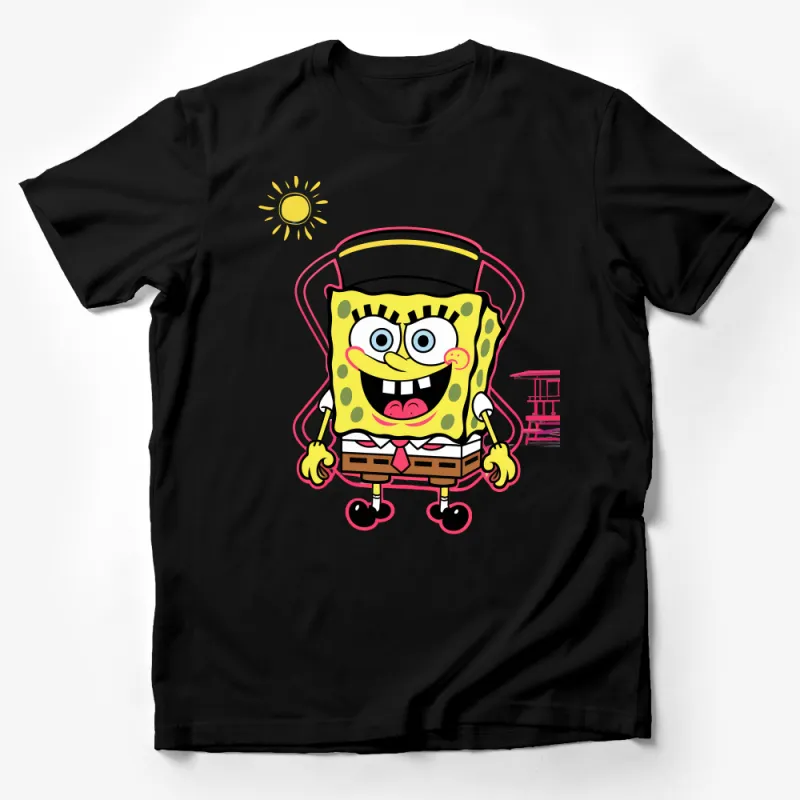 Funny Yellow Cartoon Character T-Shirt, Casual Unisex Adult Tee, Graphic Sponge Shirt, Summer Cotton Top, Vibrant Beachwear Male T-Shirt