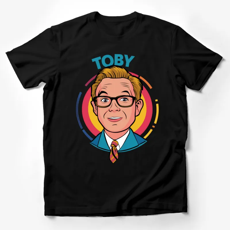 Colorful Cartoon Portrait Toby T-Shirt, Fun Illustrated Face Tee, Vibrant Character Graphic Top, Casual Apparel Male T-Shirt