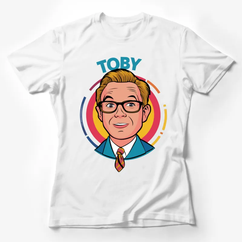 Colorful Cartoon Portrait Toby T-Shirt, Fun Illustrated Face Tee, Vibrant Character Graphic Top, Casual Apparel Female T-Shirt