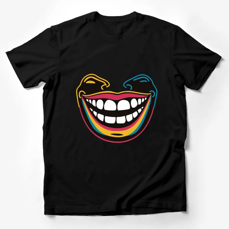 Colorful Smiling Faces T-Shirt, Retro Smile Graphic Tee, Unisex Happy Face Top, Casual Streetwear, Gift Idea Male T-Shirt