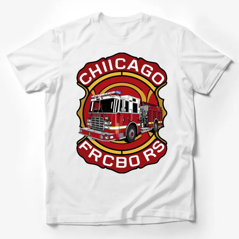 Chicago Fire Dept T-Shirt, Fire Truck Graphic Tee, Firefighter Gift, Red Fire Engine Shirt, Fire Rescue Crew Neck, Adult Unisex Apparel Male T-Shirt