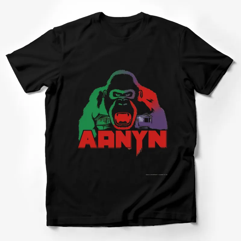 Gorilla Graphic Tee, Unique Ape With Huts Design, Bold Colorful T-Shirt, Unisex Casual Wear, Street Style Top, Gift for Animal Lovers Male T-Shirt