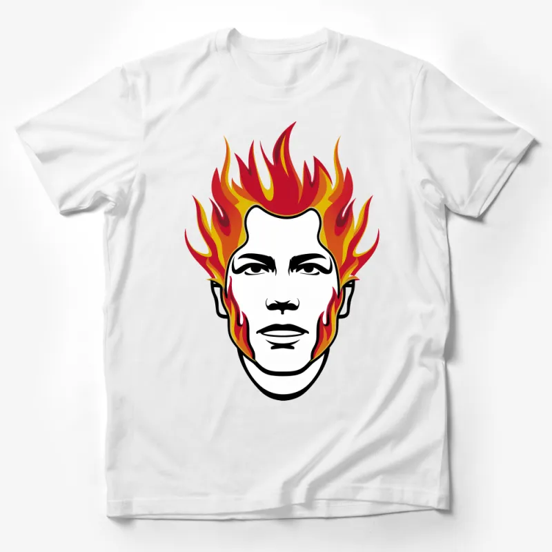 Flame Head Design T-Shirt, Unisex Graphic Tee, Fire Theme Casual Wear, Artistic Flaming Hair Shirt, Unique Illustration Top, Gift Idea Male T-Shirt