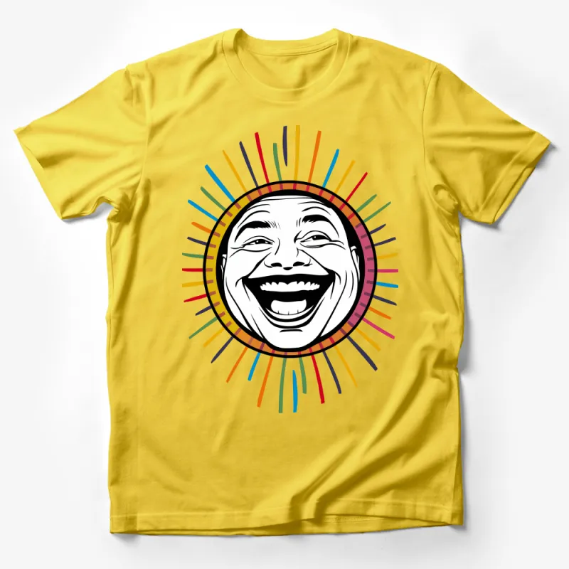 Vibrant Sunburst Smiley Face T-Shirt, Colorful Happy Graphic Tee, Unisex Positive Vibes Shirt, Summer Festival Casual Wear Top Male T-Shirt