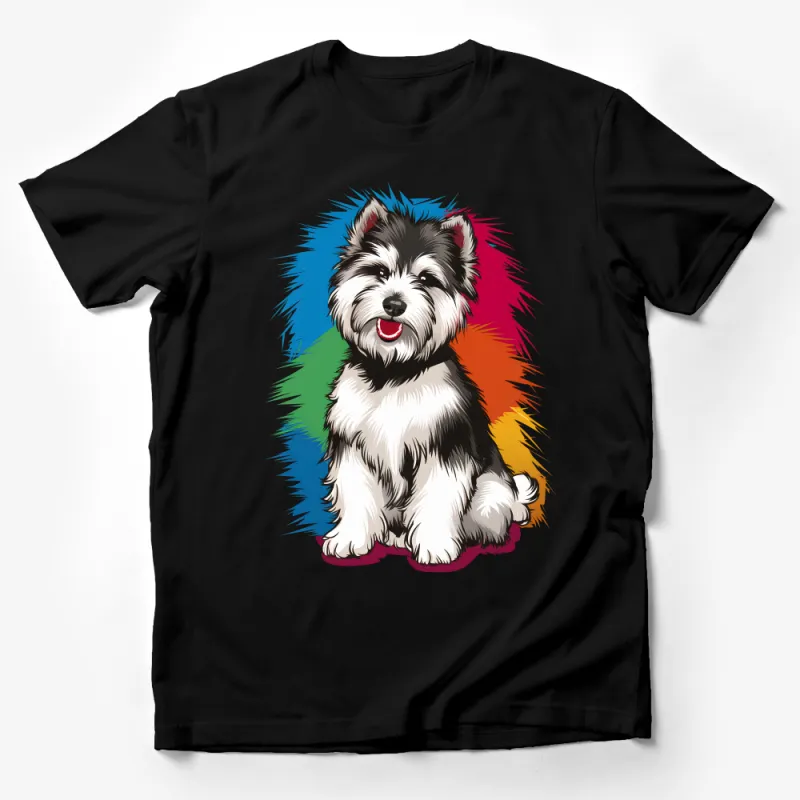 Colorful Dog Design T-Shirt, Cute Puppy Graphic Tee, Unisex Casual Wear, Animal Lover Gift Idea Male T-Shirt