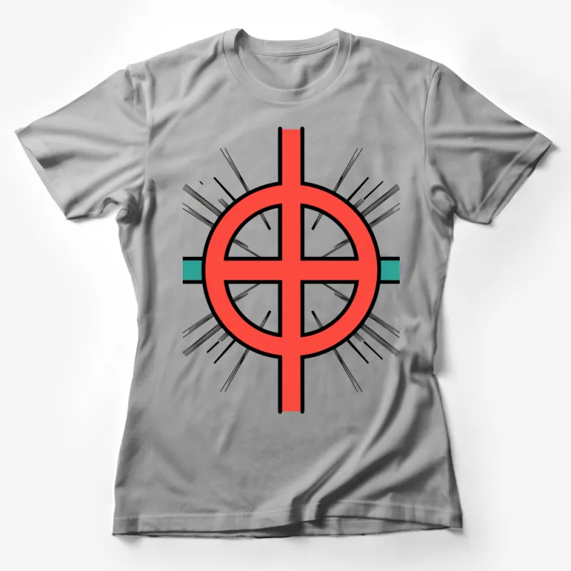 Unique Red and Black Circular Symbol T-Shirt, Unisex Graphic Tee, Street Style, Urban Fashion, Casual Wear, Cool Shirt Design, Trendy Top Female T-Shirt