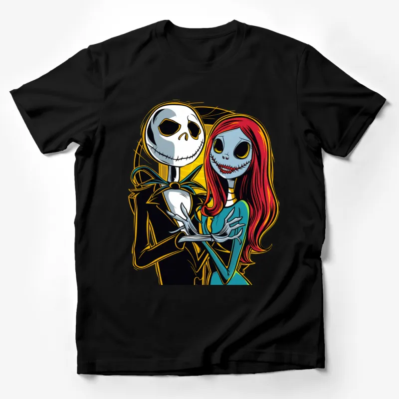 Jack Skellington and Sally Nightmare Before Christmas Unisex T-Shirt, Gothic Cartoon Couple Tee, Halloween Spooky Apparel Male T-Shirt