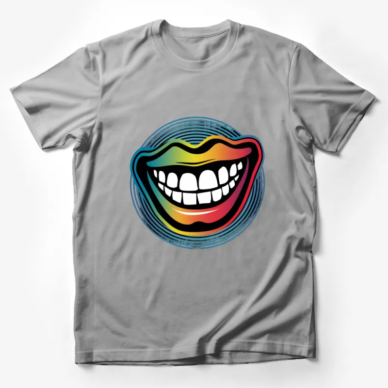 Colorful Smile Graphic Tee, Vibrant Laughing Mouth T-Shirt, Unisex Happy Face Shirt, Funky Retro Style Top, Casual Wear Male T-Shirt