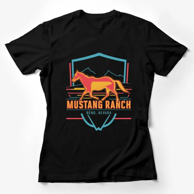 Vintage Mustang Ranch T-Shirt, Retro Horse Graphic Tee, Reno Nevada Souvenir Shirt, Unisex Casual Top for Equestrians Female T-Shirt