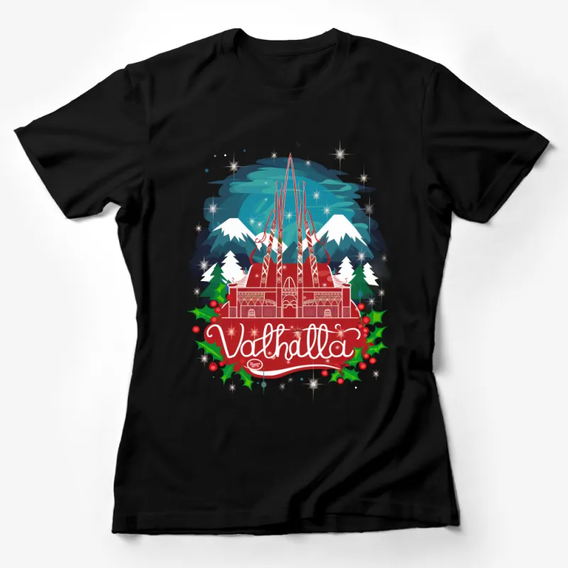 Valhalla Viking Mythology T-Shirt, Norse Gods Graphic Tee, Mountain Landscape Unisex Shirt Female T-Shirt