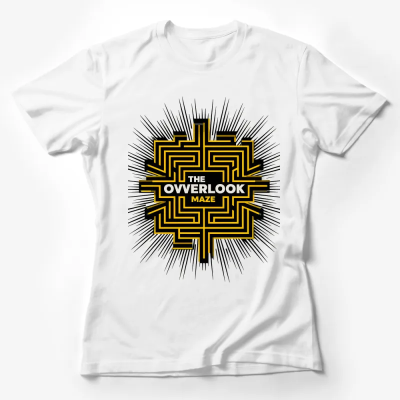 Unisex Overlook Maze Graphic Tee, Vintage Inspired Black and Yellow, Movie Fan T-Shirt, Unique Printed Shirt, Casual Streetwear Top Female T-Shirt