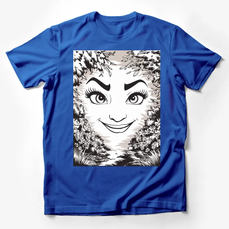 Unique Floral Face Design T-Shirt, Artistic Monochrome Nature Illustration Tee, Unisex Fashion Top Male T-Shirt