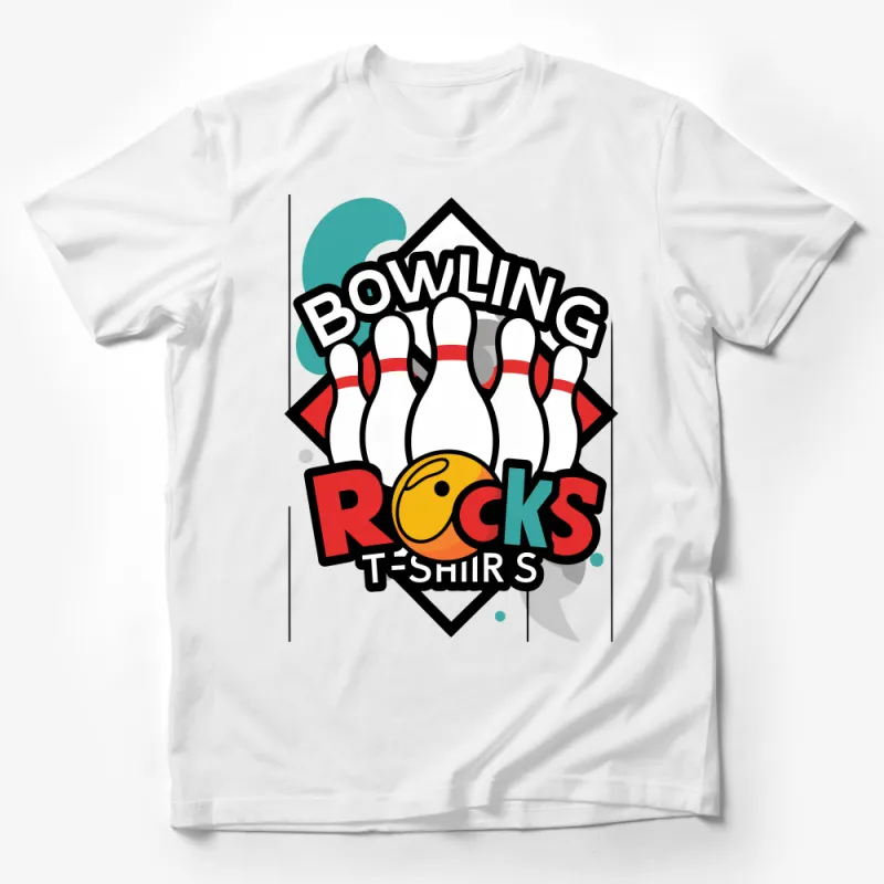 Bowling Rocks Graphic Tee, Unisex Casual Bowling Shirt, Cool Bowler Gift, Funny Pin and Ball T-Shirt, Soft Cotton Fabric Male T-Shirt