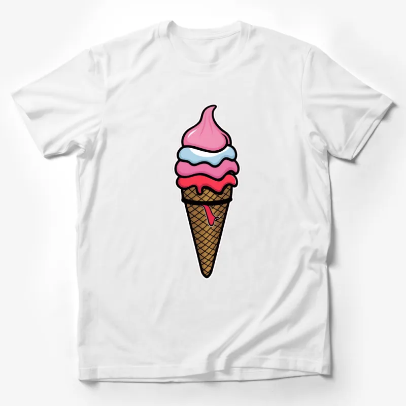 Colorful Triple Scoop Ice Cream Cone Graphic T-Shirt, Casual Summer Dessert Tee, Unisex Food Lover Shirt Male T-Shirt