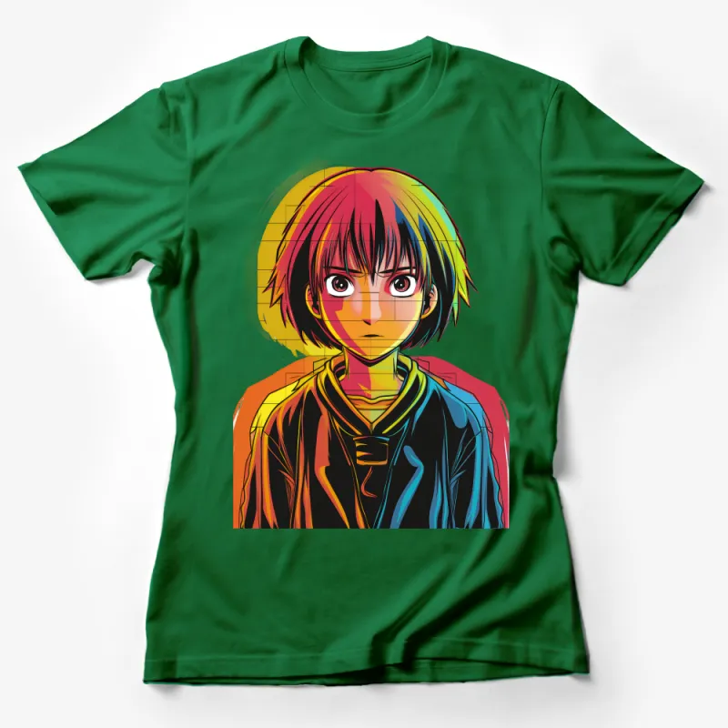 Colorful Anime Character T-Shirt, Vibrant Pop Art Style Tee, Unisex Manga Fashion, Cool Graphic Shirt for Teens and Adults Female T-Shirt