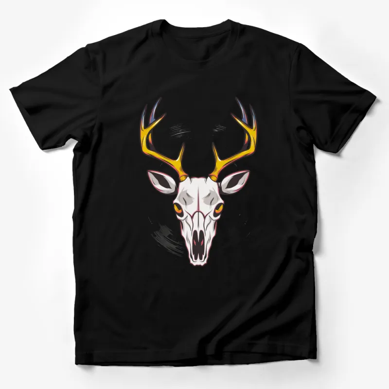 Graphic Deer Skull T-Shirt, Yellow Antlers Tee, Unisex Modern Animal Illustration Shirt, Unique Nature Inspired Clothing, Gift Idea Male T-Shirt