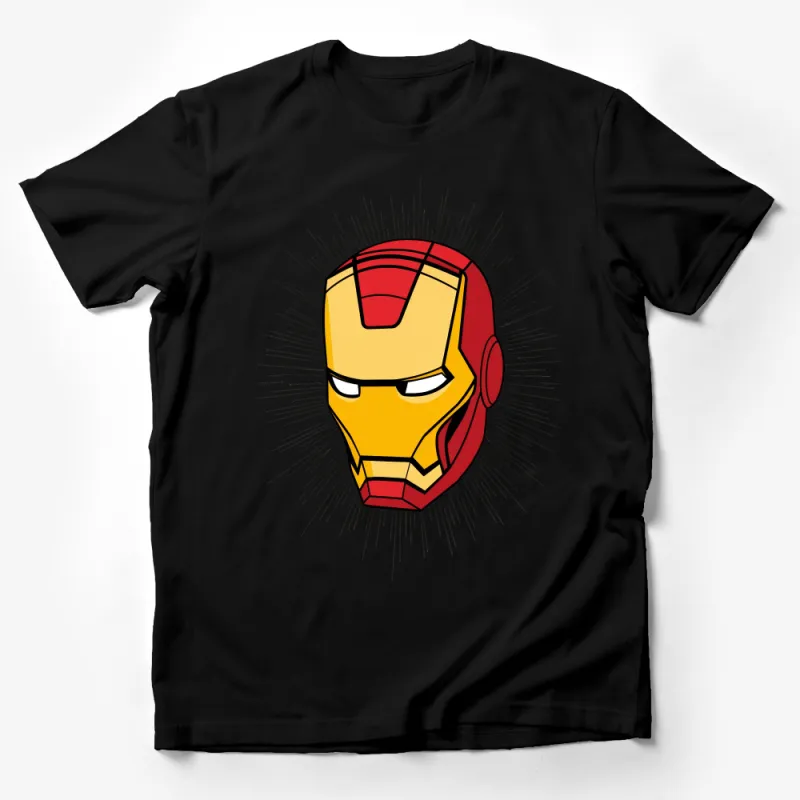 Comic Book Superhero Face T-Shirt, Red and Yellow Graphic Tee, Casual Geek Apparel, Unisex Adult Clothing Male T-Shirt