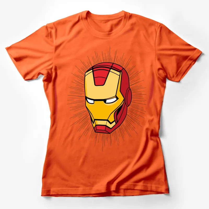 Comic Book Superhero Face T-Shirt, Red and Yellow Graphic Tee, Casual Geek Apparel, Unisex Adult Clothing Female T-Shirt