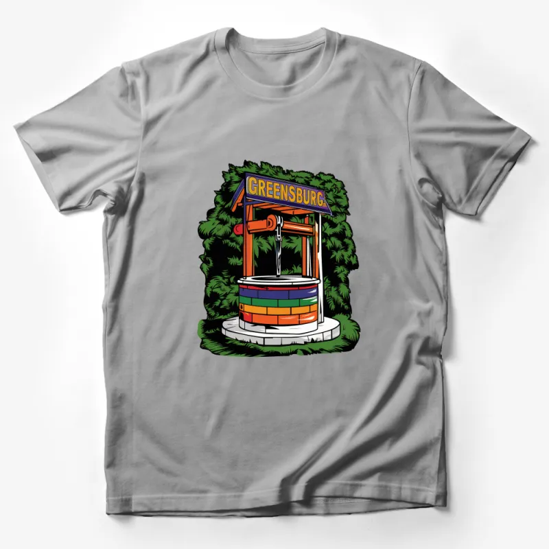 Greensburg Well Graphic Tee, Colorful Vintage Water Pump Design, Unisex T-Shirt for Casual Wear, Unique Graphic Tee, Soft Cotton Shirt Male T-Shirt