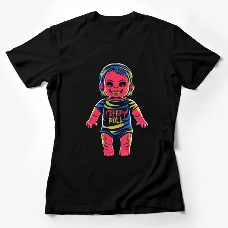 Creepy Doll Graphic T-Shirt, Vibrant Cartoon Horror Character Tee, Unique Gothic Style Shirt, Unisex Gift Idea Female T-Shirt