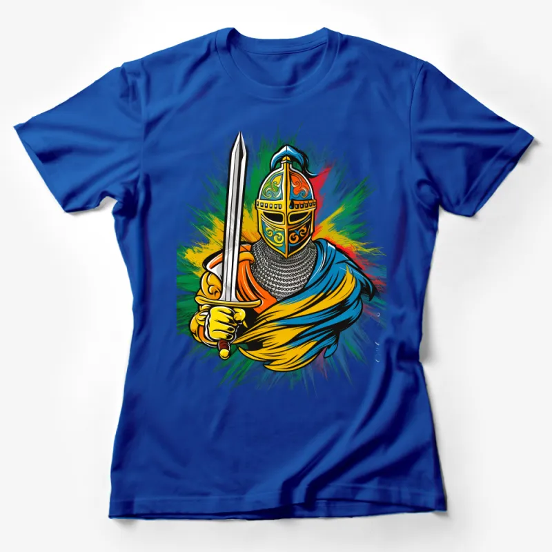 Knight Armor Warrior T-Shirt, Medieval Knight with Sword, Colorful Knight Art Tee, Fantasy Battle Clothing, Graphic Shirt for Men Female T-Shirt