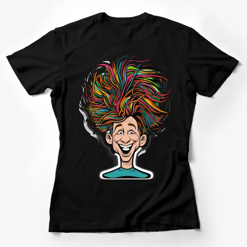 Colorful Hair Cartoon Graphic Tee, Unisex T-Shirt, Quirky Fun Fashion, Artistic Bold Statement Shirt, Vibrant Female T-Shirt