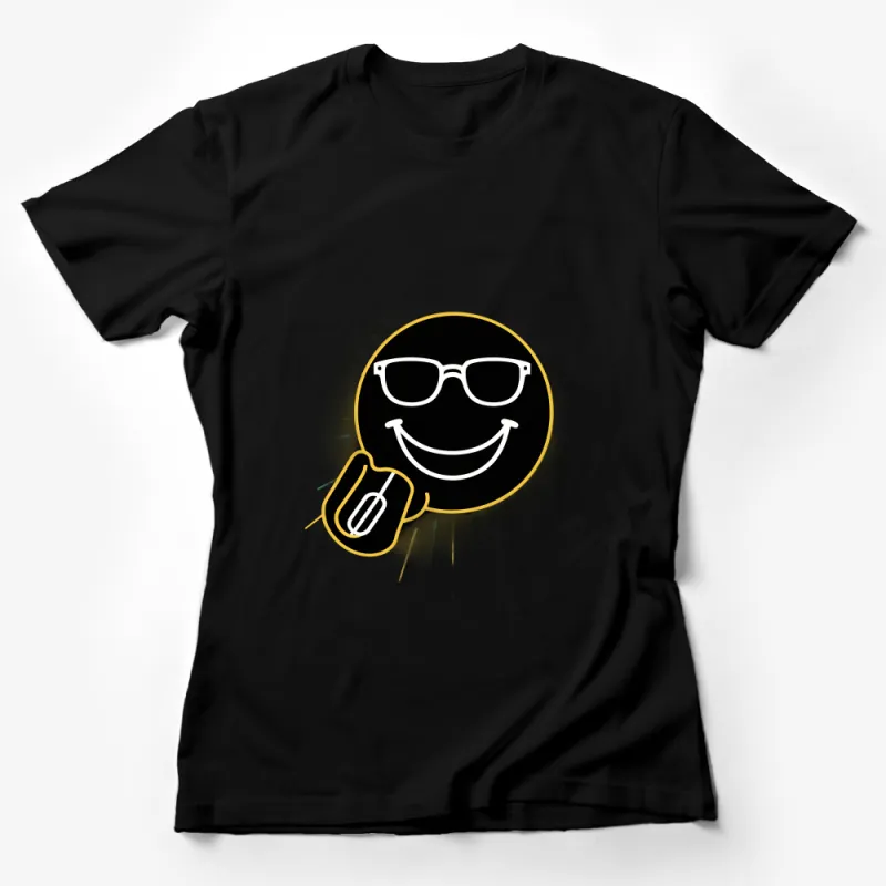 Unisex Graphic Tee, Smiley Face with Sunglasses and Mouse, Casual Streetwear Shirt, Modern Pop Art T-Shirt Female T-Shirt