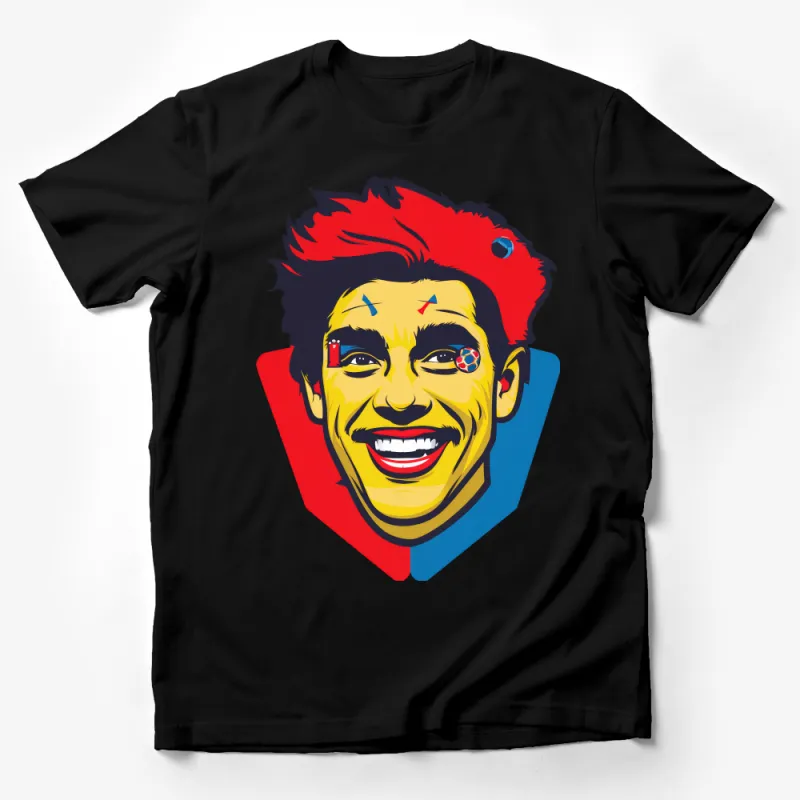 Colorful Pop Art Style Portrait Tee, Graphic Print Shirt, Unisex Fashion, Casual Streetwear, Unique Design Top, Bold Face Illustration Male T-Shirt