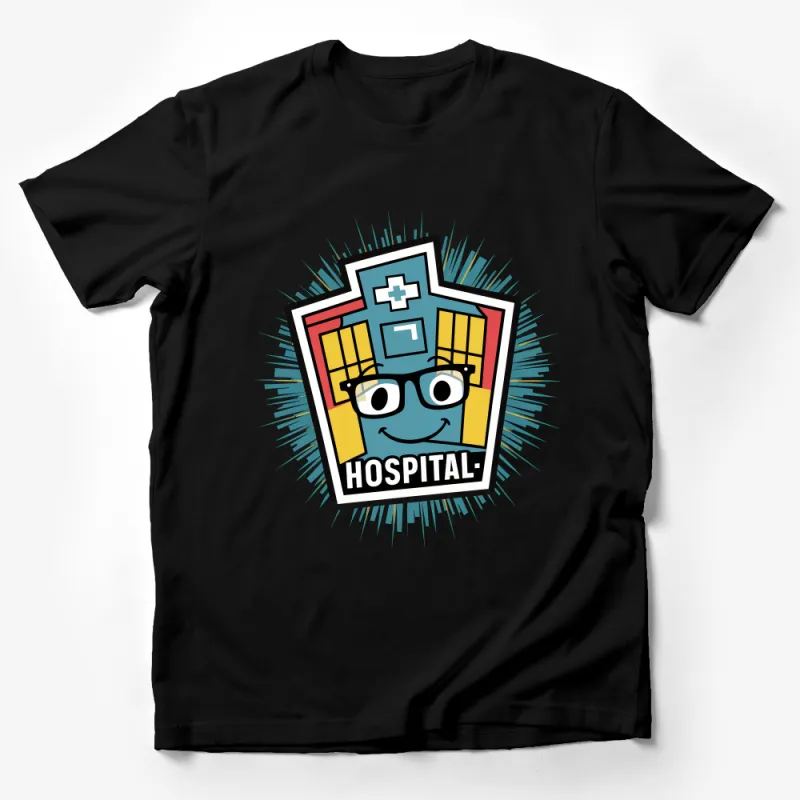 Cute Hospital Cartoon Character T-Shirt, Fun Medical Themed Apparel, Unisex Graphic Tee for Nurses Male T-Shirt