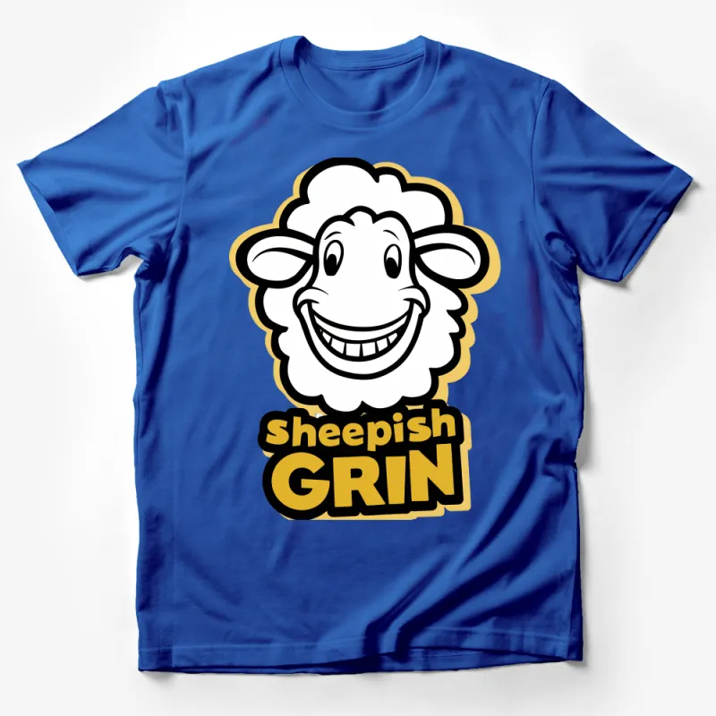 Sheeplish Grin Cartoon Sheep T-Shirt for All Ages, Funny Animal Graphic Tee, Unisex Male T-Shirt