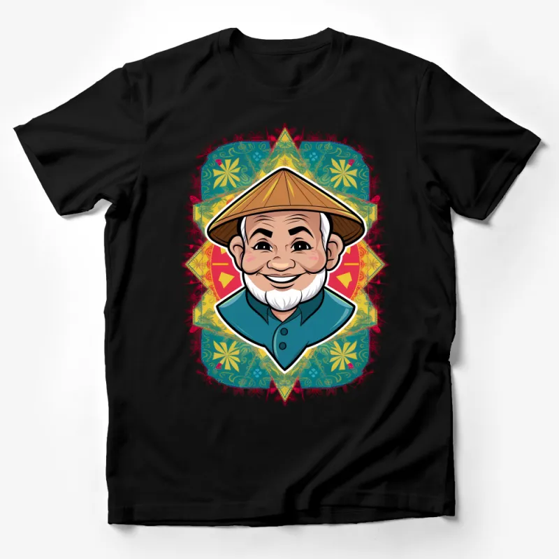 Asian Culture Inspired T-Shirt with Traditional Hat Graphic, Vibrant Unisex Tee Shirt Male T-Shirt