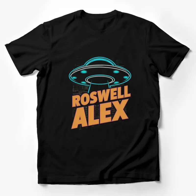 Unisex Roswell Alex UFO Cityscape Graphic Tee, Vintage Style Alien Encounter T-Shirt, Sci-Fi Fan Apparel Male T-Shirt