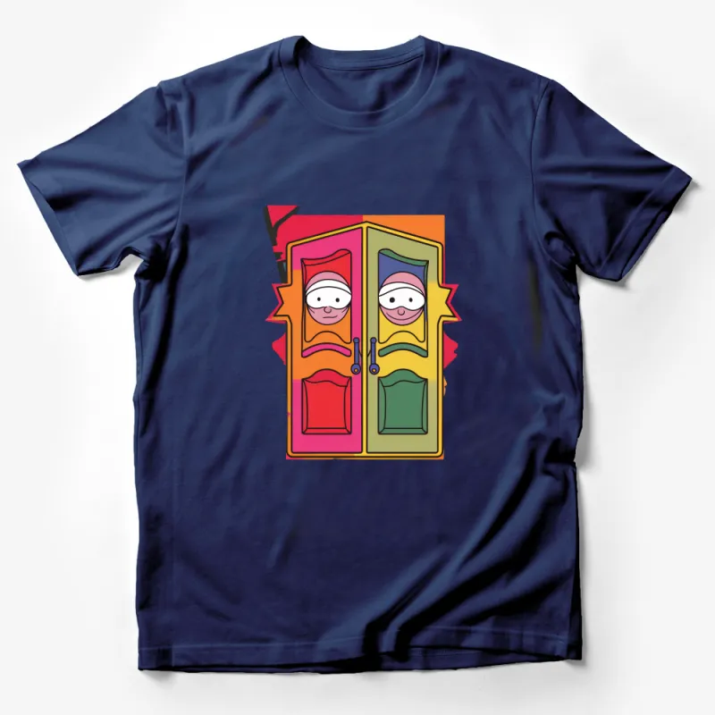 Colorful Animated Doors with Cute Faces Unisex T-Shirt for Cartoon Lovers Male T-Shirt