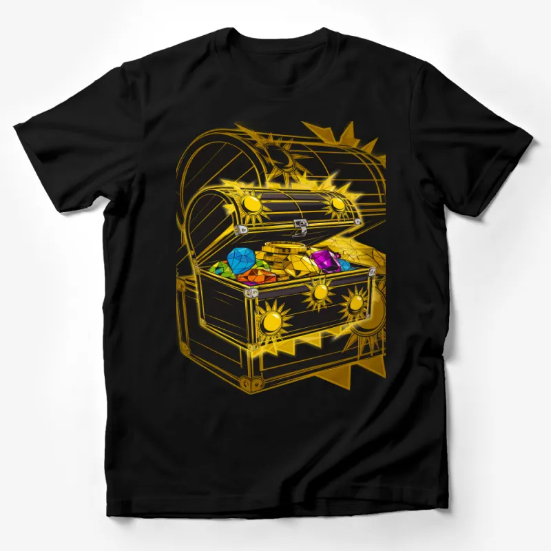 Fantasy Treasure Chest T-Shirt, Colorful Gemstones Graphic Tee, Epic Loot Gamer Shirt, Unisex Adventure Apparel, Gift for Gamers Male T-Shirt