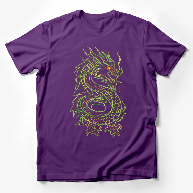 Green Dragon Graphic Tee for Fantasy Lovers, Unisex Mythical Creature Print Shirt, Casual Wear Male T-Shirt