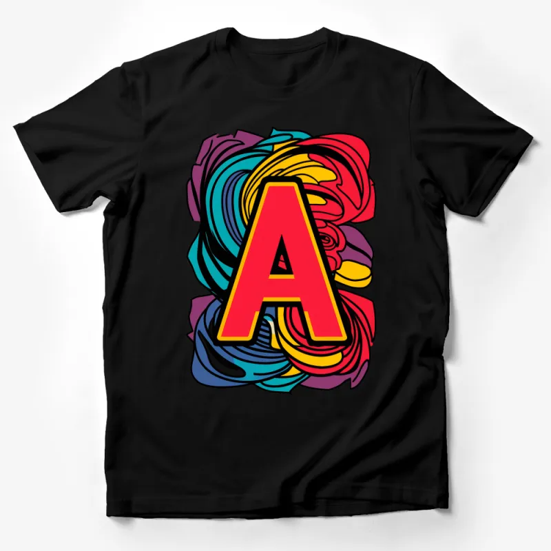 Colorful Abstract Swirl Design with Bold Red Letter A Unisex T-Shirt Male T-Shirt