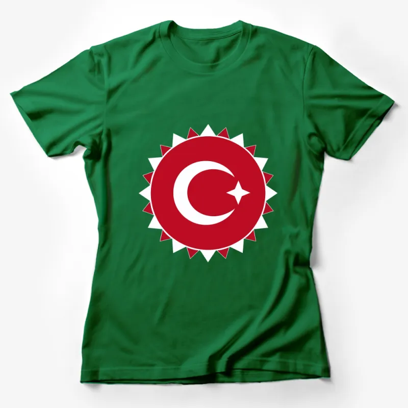 Patriotic Turkish Flag T-Shirt, Red Crescent Moon Star Graphic Tee, Unisex Casual Turkey Emblem Shirt for Adults Female T-Shirt