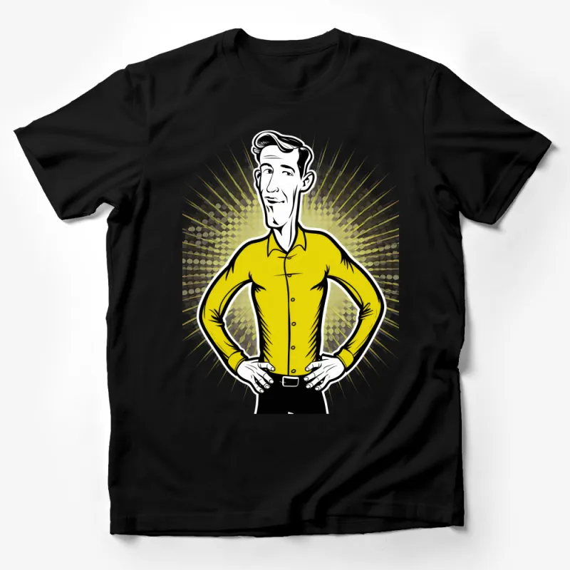 Retro Style Pop Art Confident Man in Yellow Shirt Graphic Tee Male T-Shirt