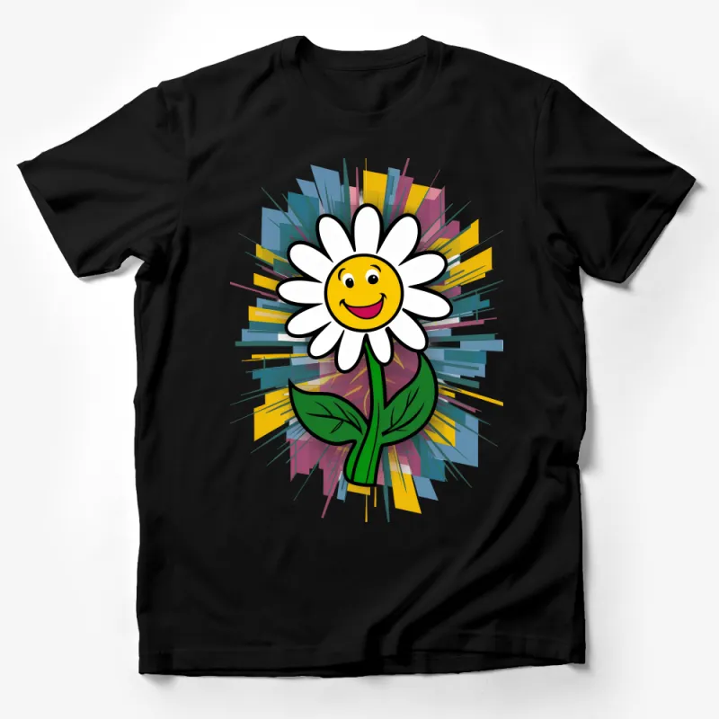 Colorful Abstract Daisy Smiley Face T-Shirt, Unisex Graphic Tee, Artistic Floral Shirt, Casual Flower Top, Fun Summer Apparel Male T-Shirt