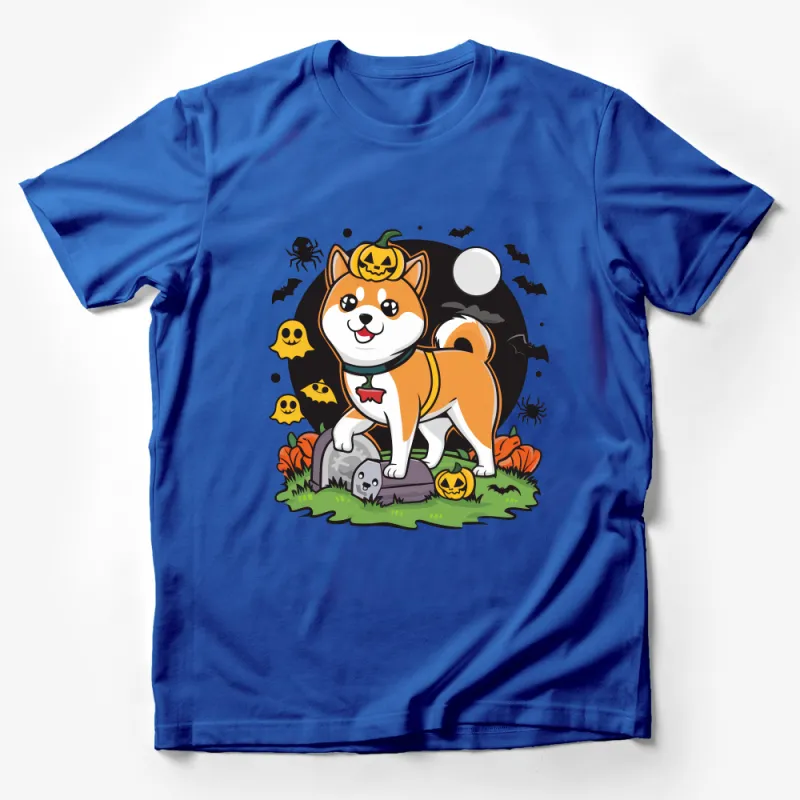 Cute Halloween Dog T-Shirt, Spooky Shiba Inu Graphic Tee, Pumpkin Pet Costume, Fall Festival Clothing, Unisex Halloween Shirt Male T-Shirt