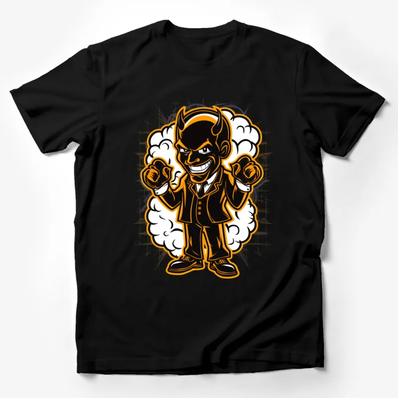 Devilish Charm Graphic Tee, Bold Cartoon Demon Design, Eye-Catching Streetwear Shirt, Unique Men's and Women's Casual Wear Male T-Shirt